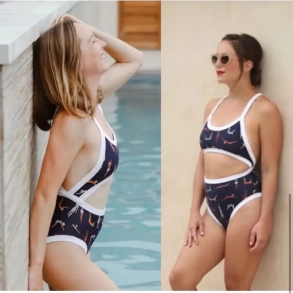 Aerie Multicolor Acrobatic Print Cut Out One Piece Swimsuit Size S Small NWT